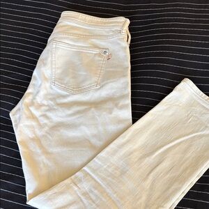 Anthropologie Cream Cropped Pants with Rainbow Stripe